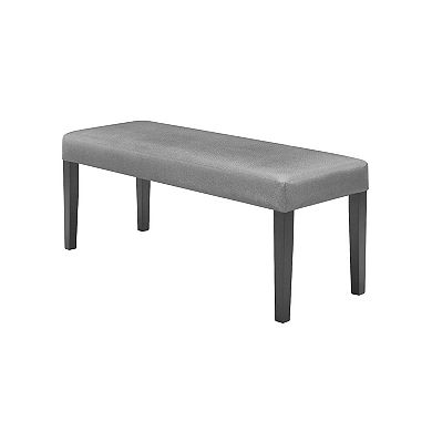 Brandon 46 Inch Bench, Black Wood Frame, Gray Fabric Upholstery