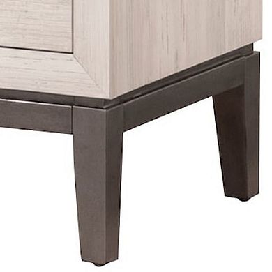 Vice 25 Inch Nightstand, Wood Frame, 2 Drawers, Metal Handles, Beige, Brown