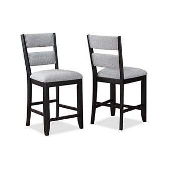 Kara 26 Inch Counter Height Chair Set Of 2, Wood Frame, Upholstered, Gray