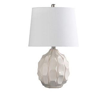 22 Inch Table Lamp, Cream Round Cascading Ceramic Design Urn, Brushed Metal