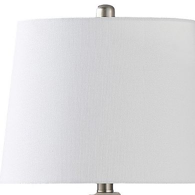 22 Inch Table Lamp, Cream Round Cascading Ceramic Design Urn, Brushed Metal