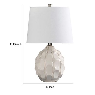 22 Inch Table Lamp, Cream Round Cascading Ceramic Design Urn, Brushed Metal