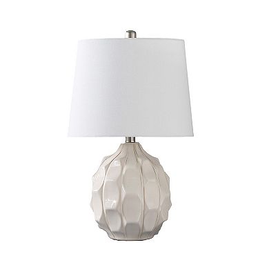 22 Inch Table Lamp, Cream Round Cascading Ceramic Design Urn, Brushed Metal