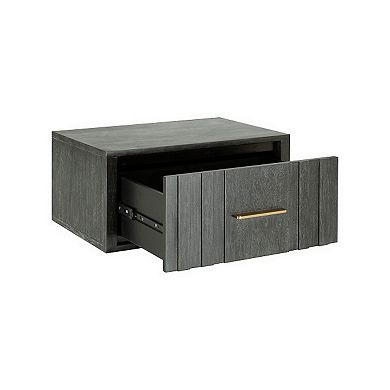 Cid Lime 27 Inch Nightstand, 1 Drawer, Brass Handles, Acacia Wood, Gray