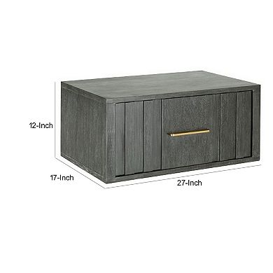 Cid Lime 27 Inch Nightstand, 1 Drawer, Brass Handles, Acacia Wood, Gray