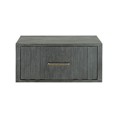 Cid Lime 27 Inch Nightstand, 1 Drawer, Brass Handles, Acacia Wood, Gray