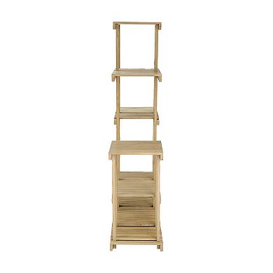 67 Inch Flower, Plant Stand, Multi Tier Shelf Design, Natural Teak Wood