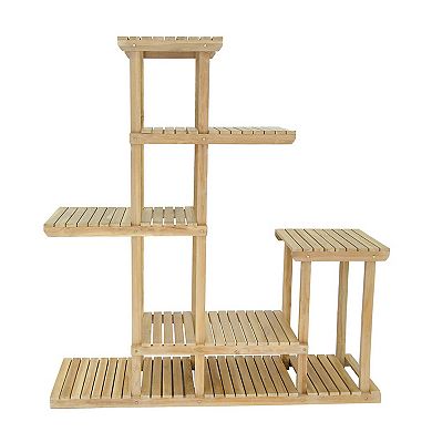 67 Inch Flower, Plant Stand, Multi Tier Shelf Design, Natural Teak Wood