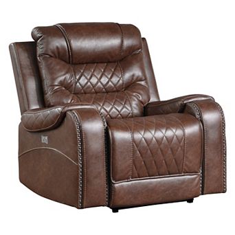 Paul 38 Inch Power Swivel Glider Recliner Chair, Usb, Brown Faux Leather