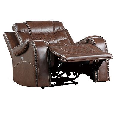 Paul 38 Inch Power Swivel Glider Recliner Chair, Usb, Brown Faux Leather