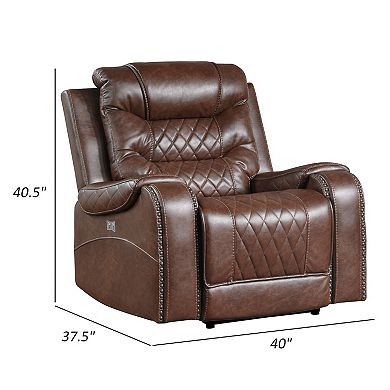 Paul 38 Inch Power Swivel Glider Recliner Chair, Usb, Brown Faux Leather