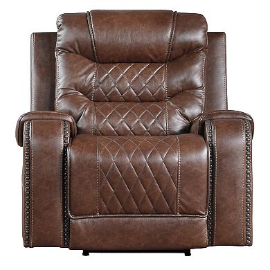 Paul 38 Inch Power Swivel Glider Recliner Chair, Usb, Brown Faux Leather