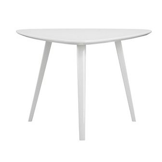 Hle 23 Inch Accent Table, High Gloss Lacquer Triangular Top, Steel, White
