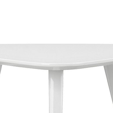 Hle 23 Inch Accent Table, High Gloss Lacquer Triangular Top, Steel, White