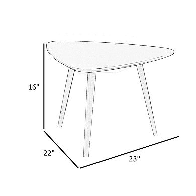 Hle 23 Inch Accent Table, High Gloss Lacquer Triangular Top, Steel, White