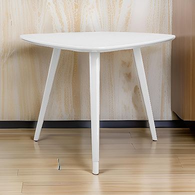 Hle 23 Inch Accent Table, High Gloss Lacquer Triangular Top, Steel, White