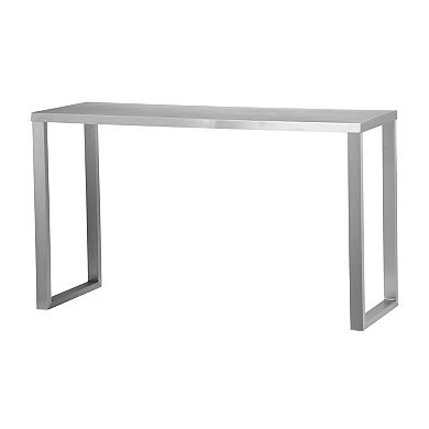 Tom 53 Inch Console, Rectangular Top, Square Legs, Chrome Brushed Metal