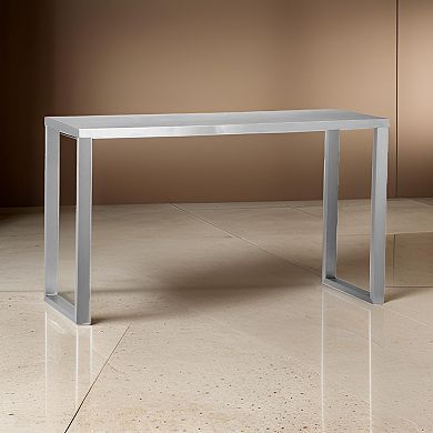 Tom 53 Inch Console, Rectangular Top, Square Legs, Chrome Brushed Metal
