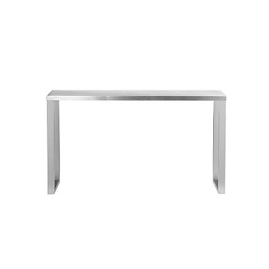 Tom 53 Inch Console, Rectangular Top, Square Legs, Chrome Brushed Metal