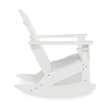 Sami 35 Inch Outdoor Rocking Chair, Slatted Design, Modern White Finish