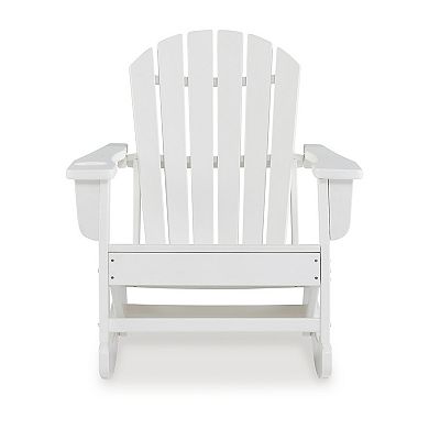 Sami 35 Inch Outdoor Rocking Chair, Slatted Design, Modern White Finish