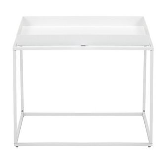 Bixy 24 Inch Side End Table, White Tray Top, Open Cubic Metal Frame