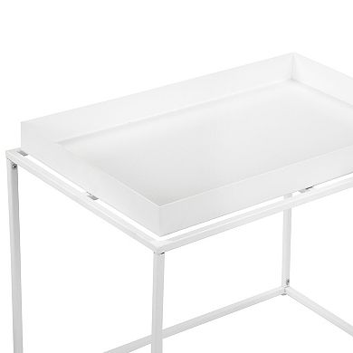 Bixy 24 Inch Side End Table, White Tray Top, Open Cubic Metal Frame