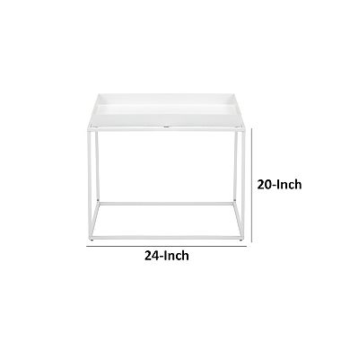 Bixy 24 Inch Side End Table, White Tray Top, Open Cubic Metal Frame