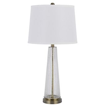 31 Inch Table Lamp Set Of 2, White Shade, Tapered Glass Body, Metal Base