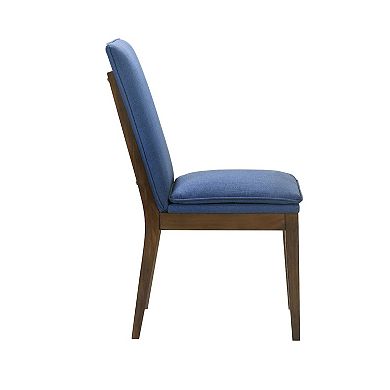 Nick 25 Inch Dining Chair Set Of 2, Cushioned, Walnut Brown Legs, Blue