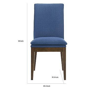 Nick 25 Inch Dining Chair Set Of 2, Cushioned, Walnut Brown Legs, Blue