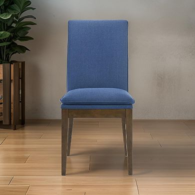 Nick 25 Inch Dining Chair Set Of 2, Cushioned, Walnut Brown Legs, Blue
