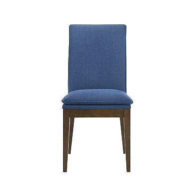 Nick 25 Inch Dining Chair Set Of 2, Cushioned, Walnut Brown Legs, Blue