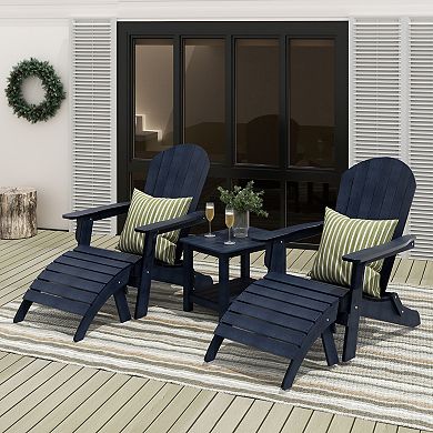 Westintrends 5-piece Hips Outdoor/patio Folding Adirondack Chair With Folding Ottoman And Side Table