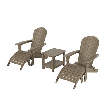 Westintrends 5 pc Hips Outdoor/patio Folding Adirondack Chair With Folding Ottoman And Side Table