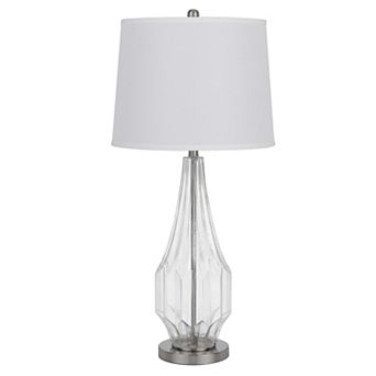 34 Inch Table Lamp Set Of 2, White Drum Shade, Glass, Round Metal Base