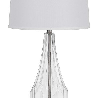 34 Inch Table Lamp Set Of 2, White Drum Shade, Glass, Round Metal Base
