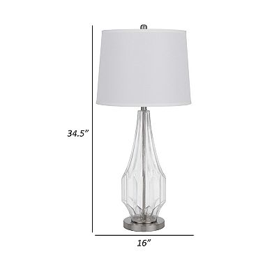 34 Inch Table Lamp Set Of 2, White Drum Shade, Glass, Round Metal Base