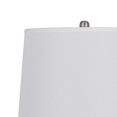 34 Inch Table Lamp Set Of 2, White Drum Shade, Glass, Round Metal Base