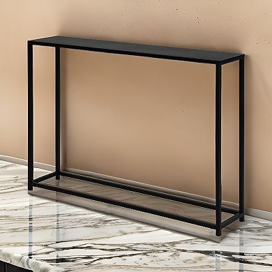 Eme 38 Inch Console Sofa Table, Rectangular Top, Modern Black Metal Frame