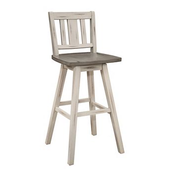 Ati 29 Inch Bar Height Stool Swivel Chairs Set Of 2, Vertical Slat Back, Gray, White