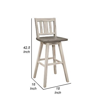 Ati 29 Inch Bar Height Stool Swivel Chairs Set Of 2, Vertical Slat Back, Gray, White