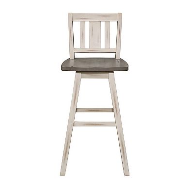 Ati 29 Inch Bar Height Stool Swivel Chairs Set Of 2, Vertical Slat Back, Gray, White