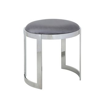 Niyo 19 Inch Accent Stool, Cushioned Gray Velvet Seat, Silver Metal Frame