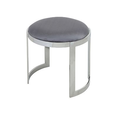 Niyo 19 Inch Accent Stool, Cushioned Gray Velvet Seat, Silver Metal Frame