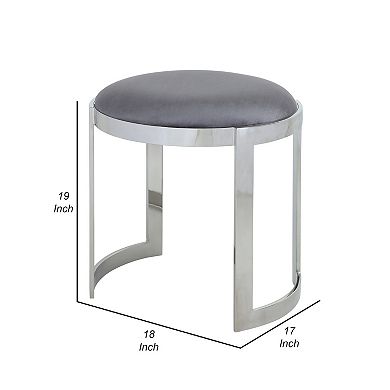 Niyo 19 Inch Accent Stool, Cushioned Gray Velvet Seat, Silver Metal Frame