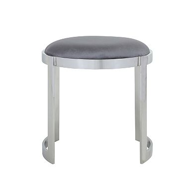 Niyo 19 Inch Accent Stool, Cushioned Gray Velvet Seat, Silver Metal Frame