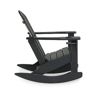 Sami 35 Inch Outdoor Rocking Chair, Slatted Design, Modern Black Finish