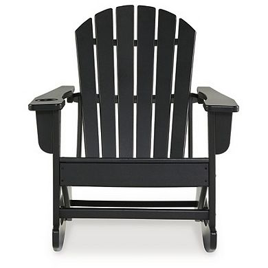 Sami 35 Inch Outdoor Rocking Chair, Slatted Design, Modern Black Finish
