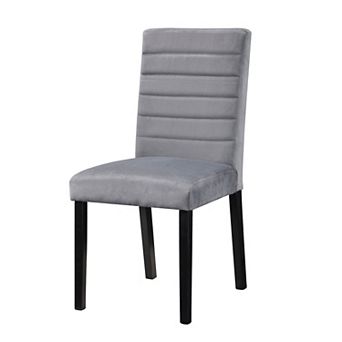 Andy 18 Inch Side Dining Chairs Set Of 2, Channel Tufted Gray Velvet, Black Wood
